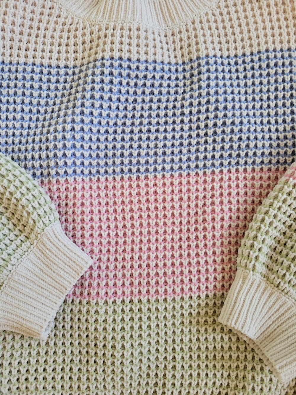 Pastel Waffle-Knit Crewneck Sweater - Picture 2 of 9